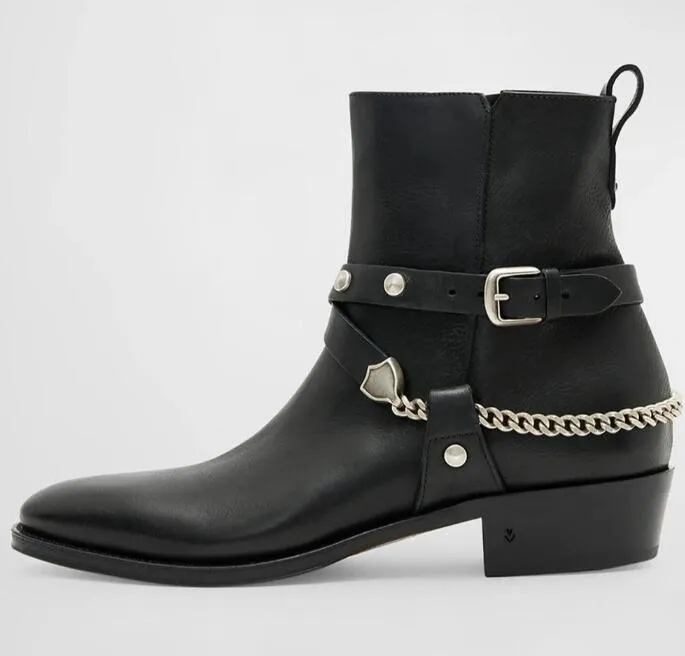 2023 Boots Designer Men Black Leather z łańcuchem Nowe jesień/zima botki Martin Single Boot Fashion krótkie buty