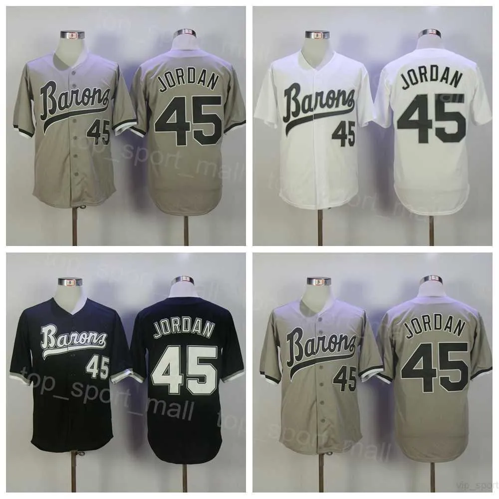 Moive Baseball Michael45 Birmingham Barons Jerseysボタンダウンメンズブラックホワイトグレーステッチレトロカレッジクーパーズタウンクールベースリタイアスポーツ