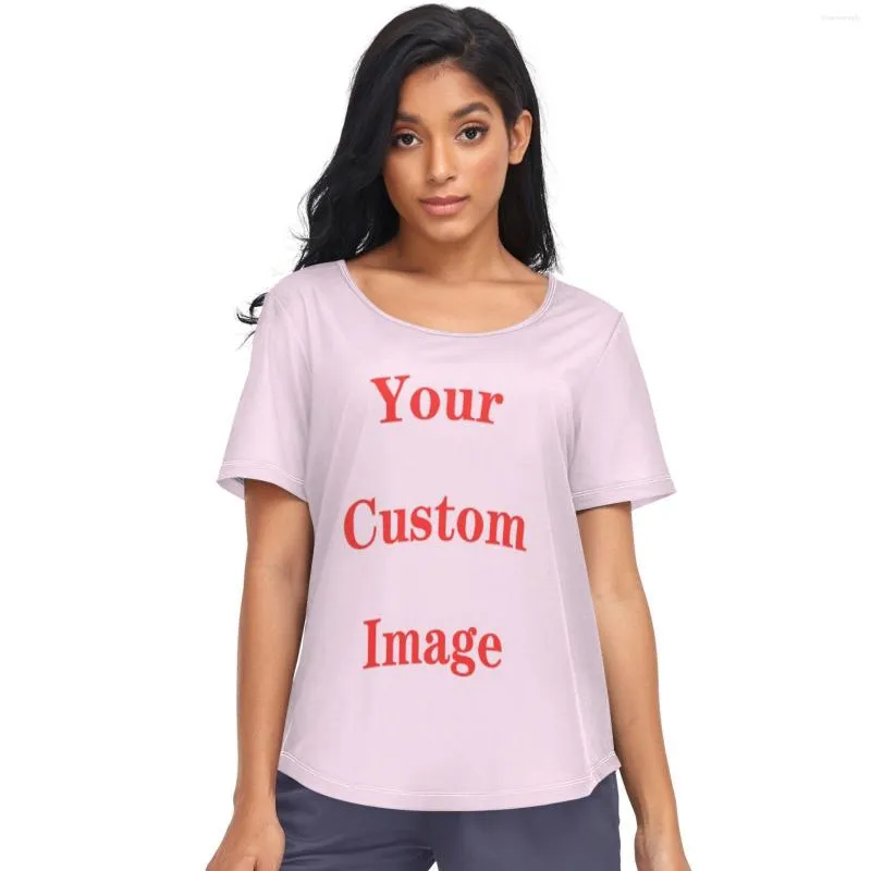 Camisetas femininas Pijamas de imagem personalizadas para mulheres de calça longa de calças longas de mangas curtas de vestuário de moda de moda de moda de moda de moda