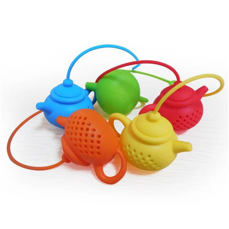 أدوات شاي القهوة Sile Infuser Creation -Teapot Shape Filter Filter Diffuser Home Teas Maker Accessories 7 Color Dhgarden DHSHF