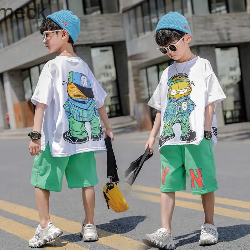 Conjuntos de ropa Cámaras domo Moda verano adolescente niño ropa niños para  4 6 8 10 12 14 años hiphop coreano camiseta casual pantalones cortos 2