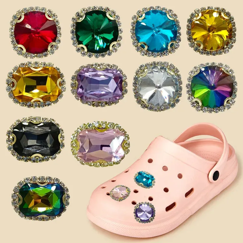 1st Bling Croc Charm Luxury Gem Shoe Charms Croc Jeans Pins Retro Metal Shoe Decoration for Clog Women Sandal Ornaments