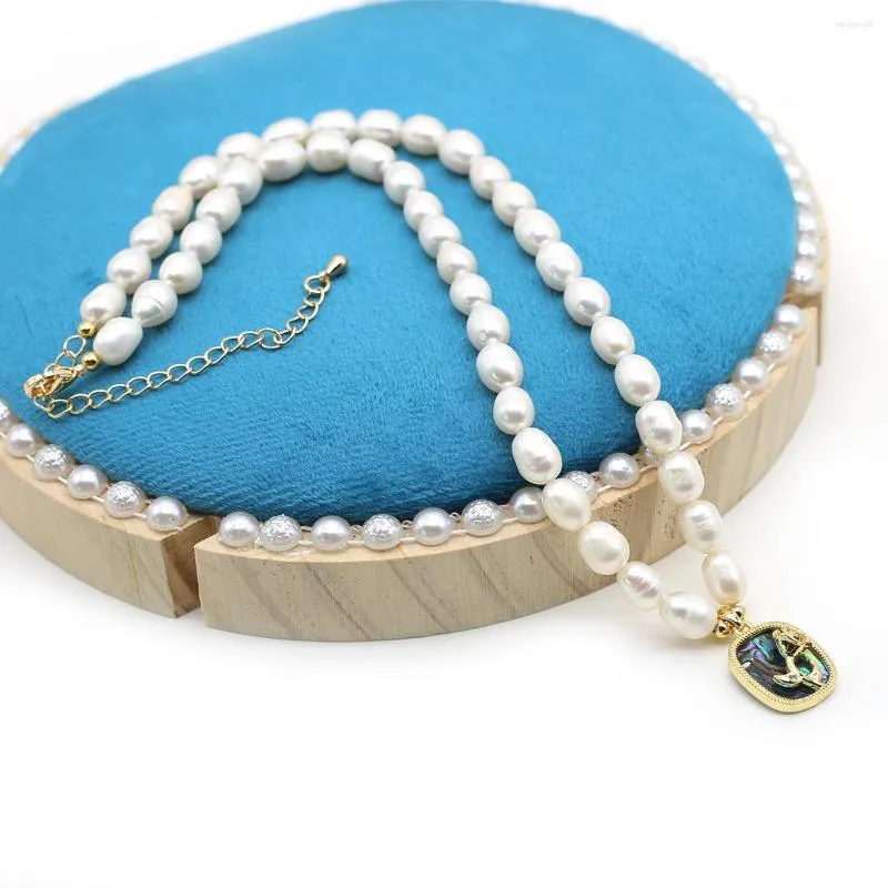 Anhänger Halsketten Natürliche Süßwasserperlen Perlenkette 6-7mm Reis Weiße Birne Für Frauen Jewerly Party Geschenk Länge 37cm