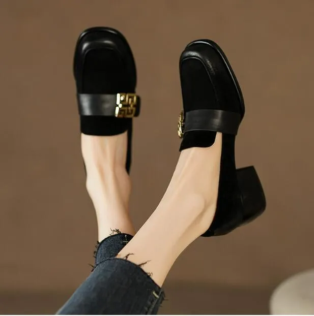 Brown Black Buckle Office Shoes Cover toe Women 2023 Suede High heeled Shoes Lady Wedding Dress Shoes