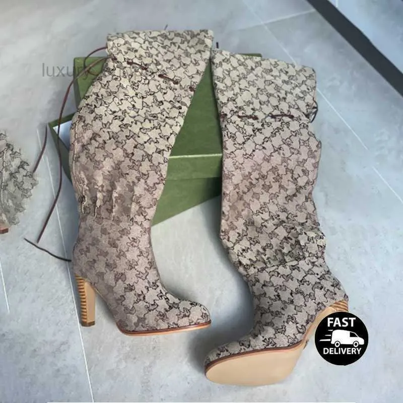 Designer Laarzen Vrouwen Over De Knie Laarzen Winter Enkellaars Verstelbare Bandjes Canvas Rits Veters Originele Schoenen Dames Meisjes Sexy hoge Laars Met 317