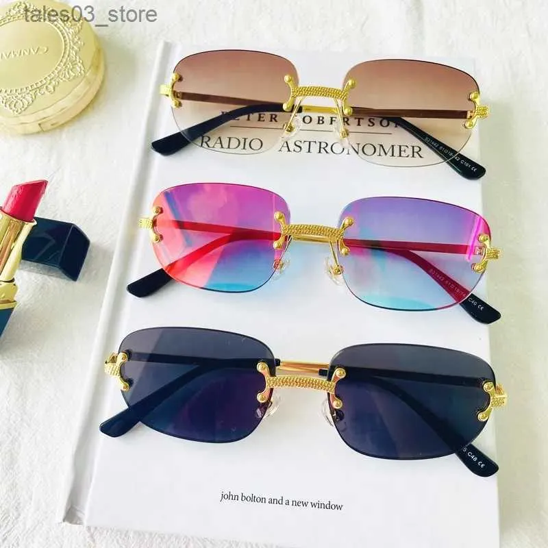 Sunglasses HBK Rimless Wholesale Sunglasses Women Retro Square Frameless Sun Glasses Male In Bulk Vendor Sun Glasses For Men Fashion Q231120