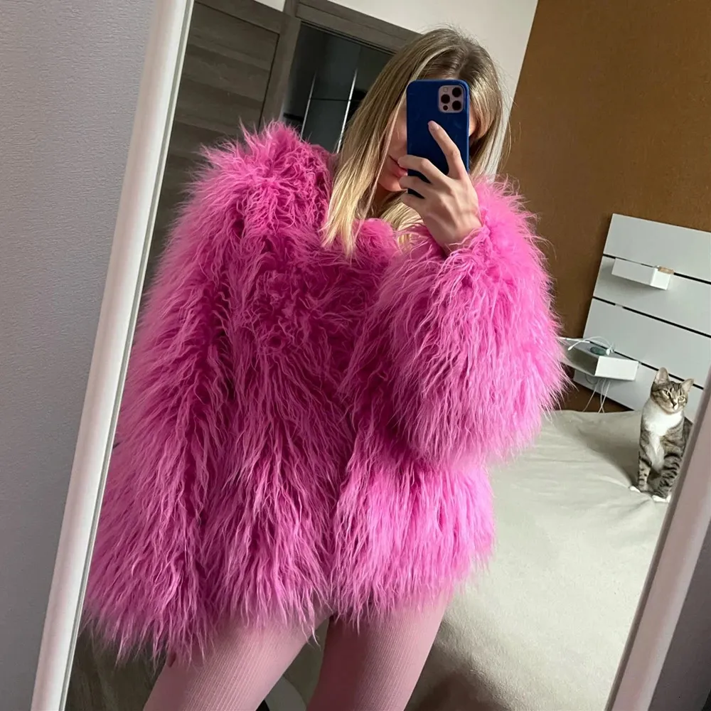 Womens pink faux fur cheap jacket