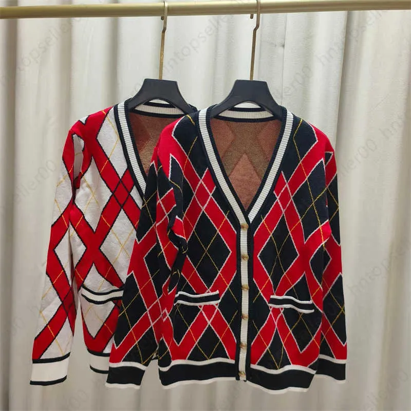 여성 스웨터 재킷 디자이너 카디건 스웨터 여성 탑 클래식 다이아몬드 로고 자카드 패션 느슨한 깊은 V- 넥 소매 스웨터 여성 니트웨어