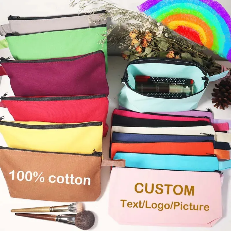 Custodie per cosmetici 15 pezzi Borsa colorata colorata fai-da-te Astuccio in tela Borsa per trucco Borsa per cosmetici in cotone Borsa da toilette grande personalizzata con fondo 231118