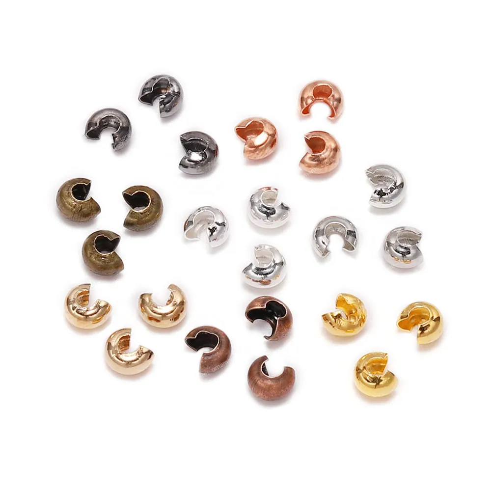 50-100st/Lot Copper Round täcker Crimp End Pärlor Dia 3 4 5 mm Stopper Spacer Pärlor för DIY-smycken Makande fynd levererar smycken Makingjewelry Resultat