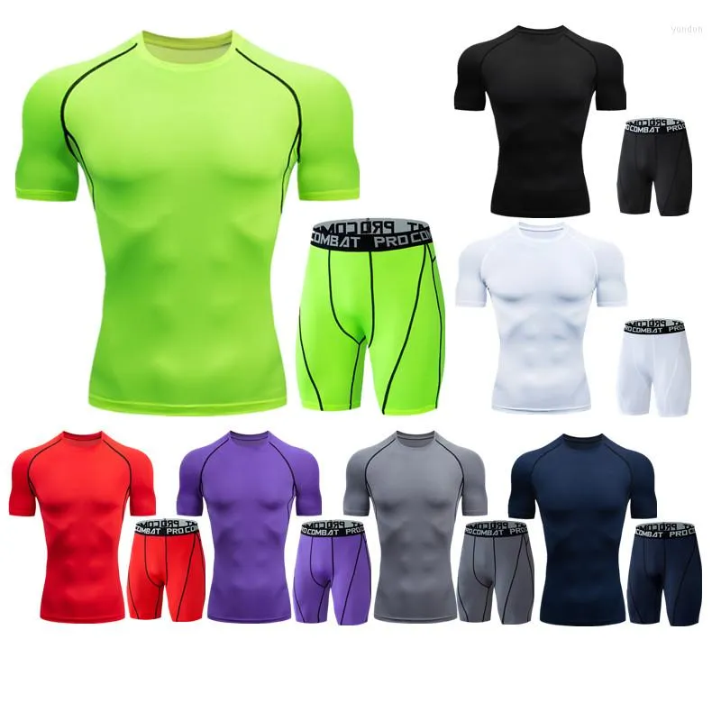 Ensembles de course Hommes Collants de sport T-shirts à manches courtes Pantalons Leggings Fitness Basketball Shorts Formation Top Compression Sportswear Set