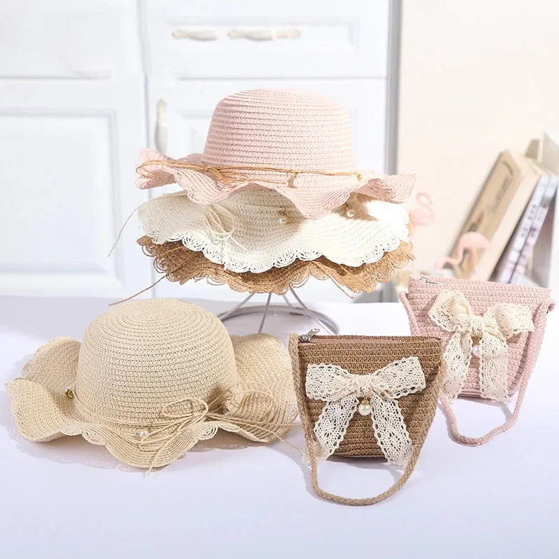 Zonnebrandcrème voor kinderen Peplum rand Straw Hat Set Set Beach Visor Large Bim Sun Hat Travel Hat Everything Hat