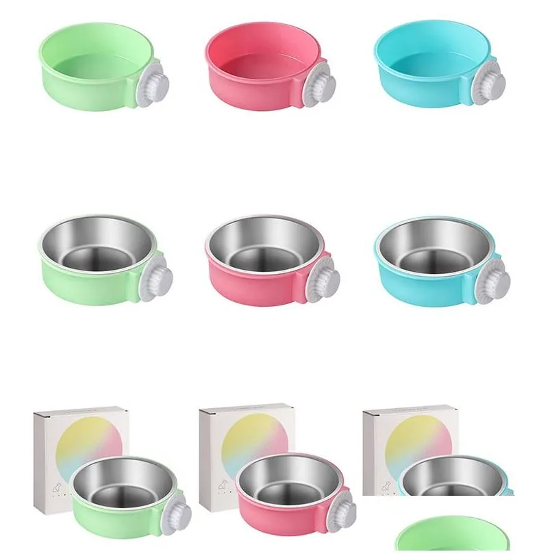 Dog Bowls & Feeders Pet Feeding Bowl Hanging Non-Slip Cats Dogs Food Bowls Stainless Steel Removable Puppy Water Feeder Can Be Fixed O Dh7Sm