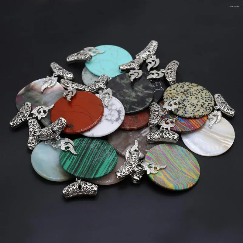 Colares de pingentes pingentes de pedra natural Big redondo labradorita flash ágata para jóias que produzem acessórios de colar de moda DIY