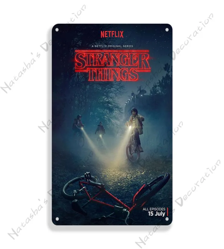 Stranger Things Horror TV Metal målning Vintage Affisch Tin Signs Rusty Decorative Plate Bar Wall Decor Classic Movie Poster Woo8773316