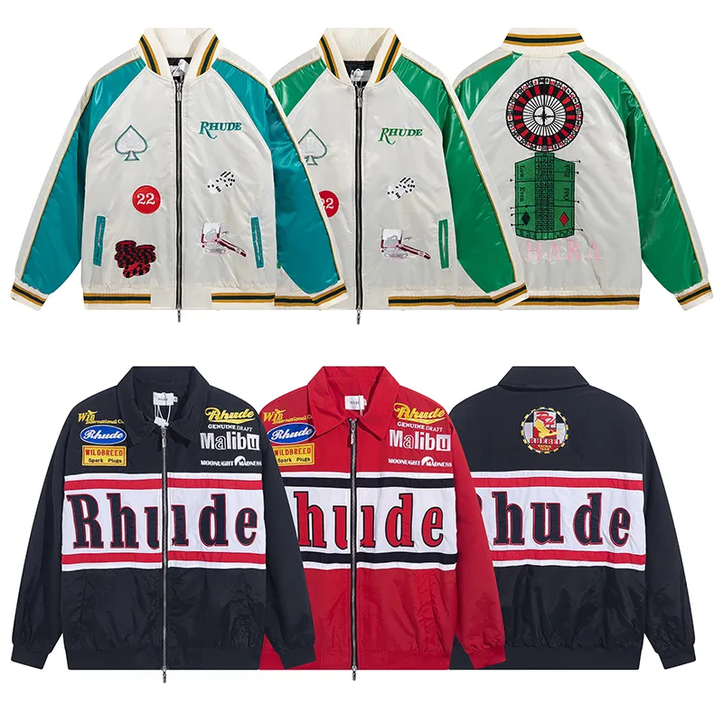 Quality Jackets Rhude Mens Fashion Spring Autumn Coat Long Sleeves Letters Print High Street s Women Embroidered Badgeleisure Unisex Tops Size S-xl