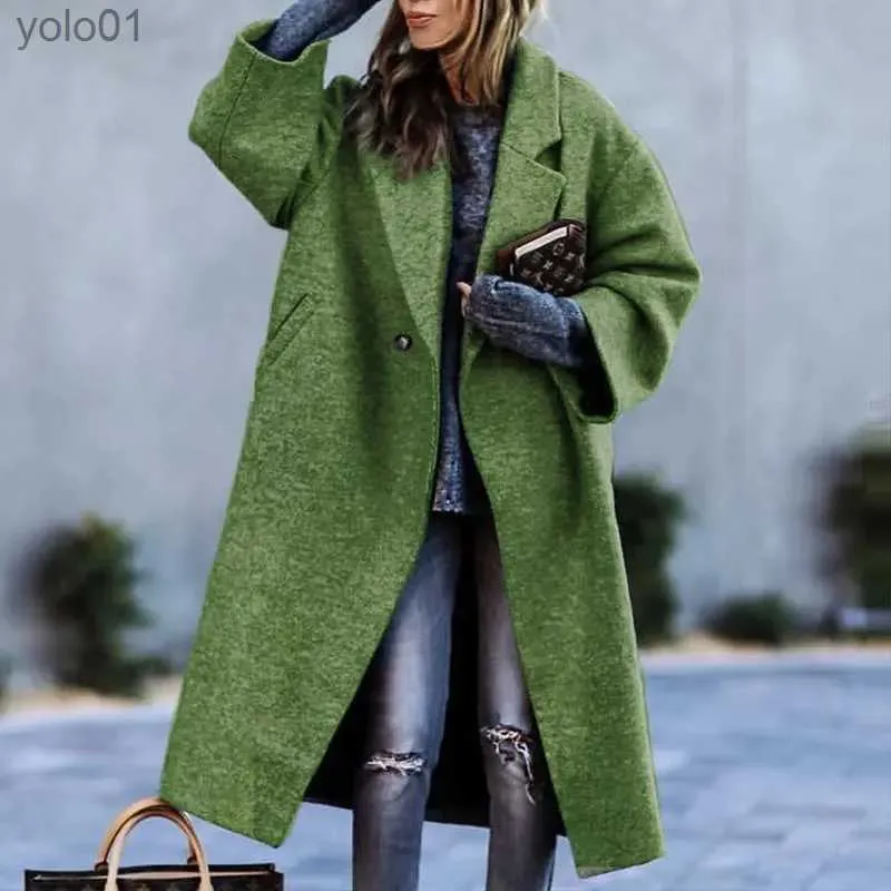 Kvinnors ull blandar vinterkläder Kvinnors färgblockering Plaid Long Sle Lapel Coat Tryckt Dragon och Phoenix Woolen Coat Casual Street Clothl231119