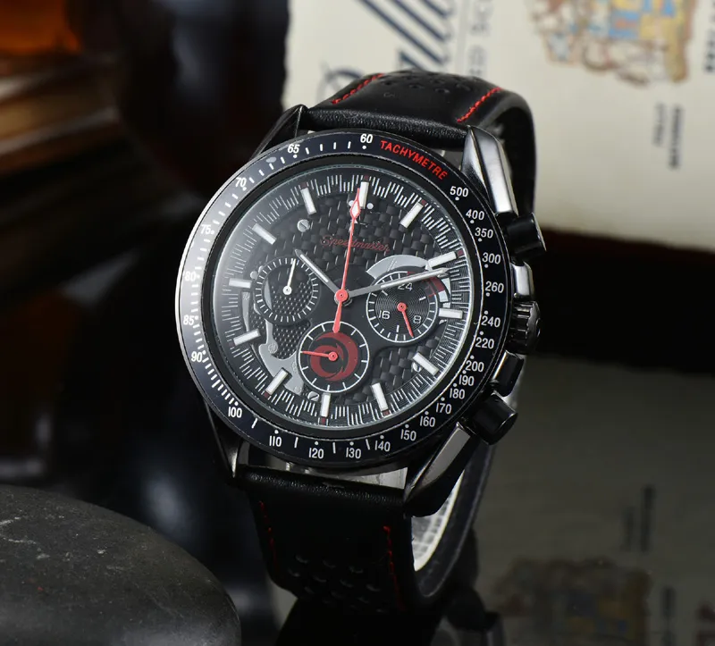 Omeg nowe sześć trzech szwów luksusowe zegarki męskie kwarc zegarek wysokiej jakości najlepsza marka designerska zegar skórzany pasek Męs