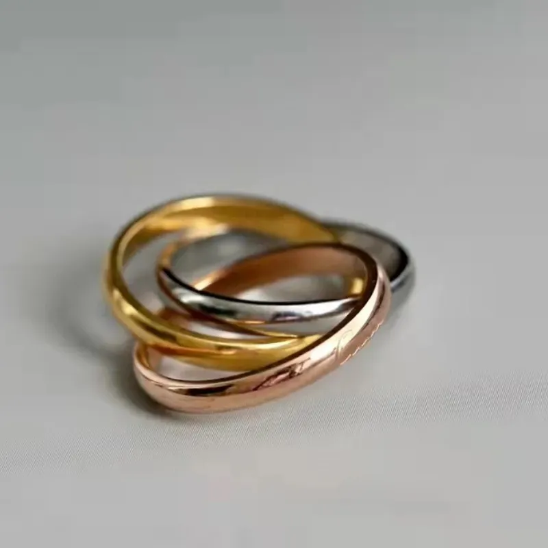 Designer hög kvalitet för kvinnor och män tre pläterade cirklar trippelfärg ring par ringar designer smycken