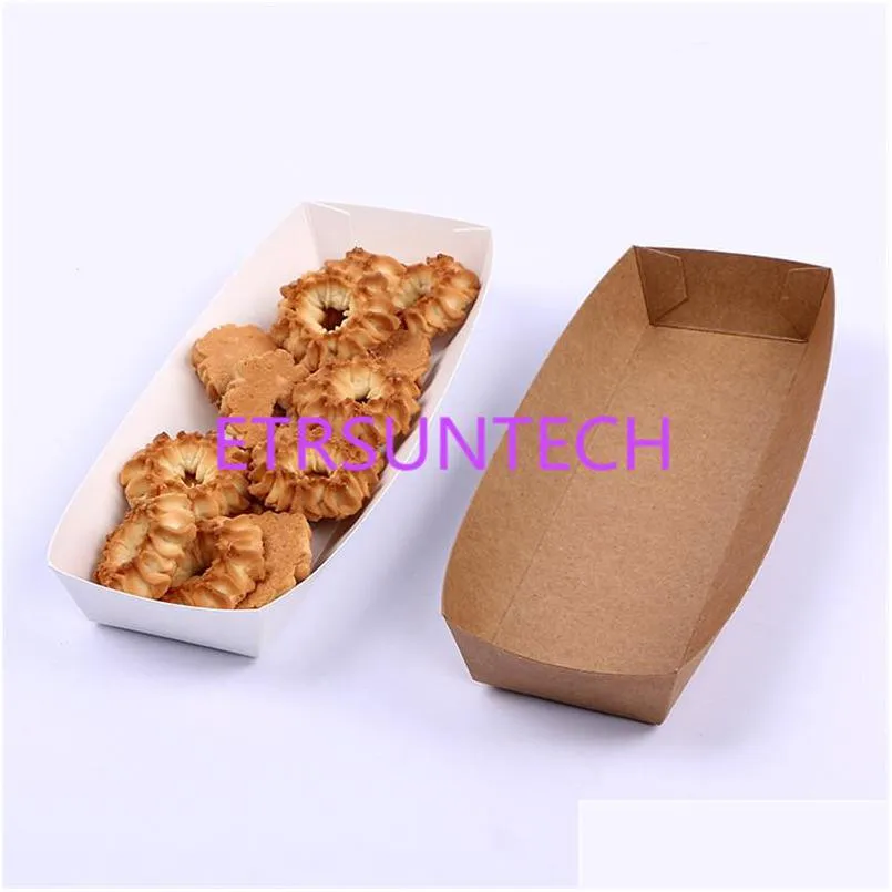 Gift Wrap 20X6X3Cm Disposable White Kraft Boat Box For Chip Food Tray Greaseproof Paper Fried Storage Lx0417 Drop Delivery Home Gard Dhuey