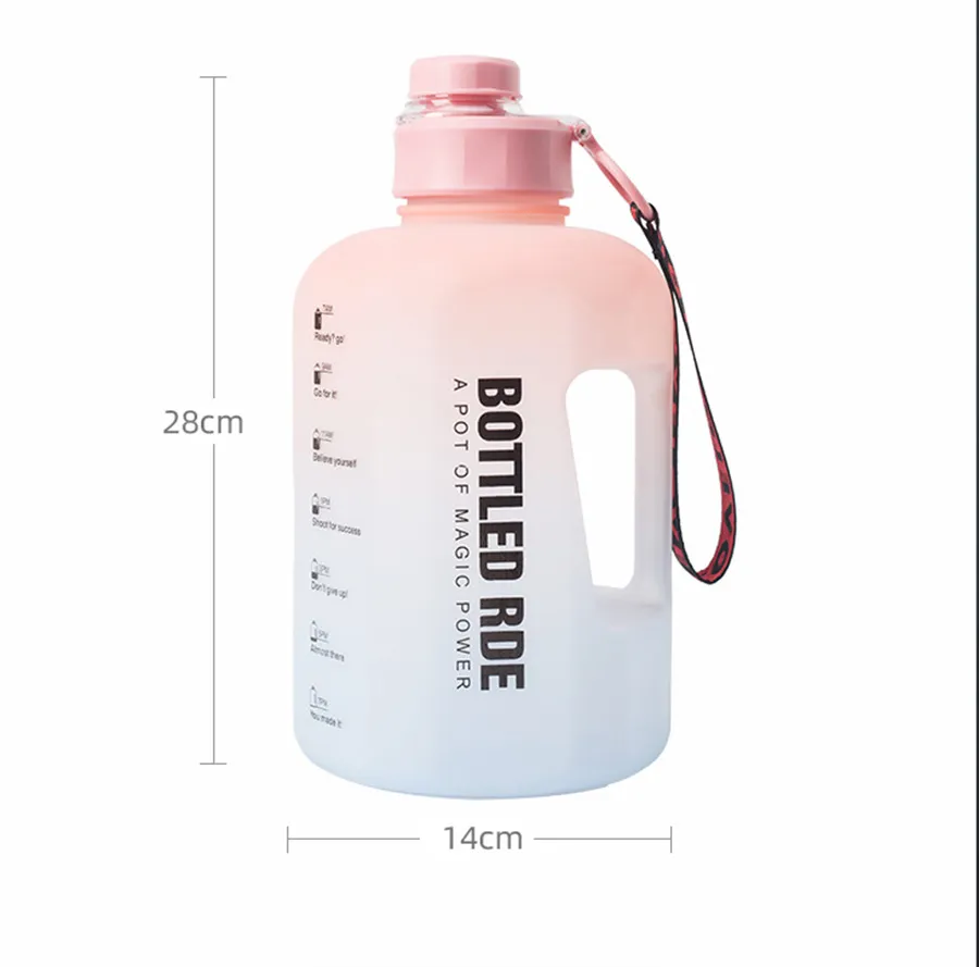 Large Capacity Bottles Rainbow Frosted Gradient Color Sports Water Bottle High Temperature Resistant Graduated Straw Plastic Water Cup