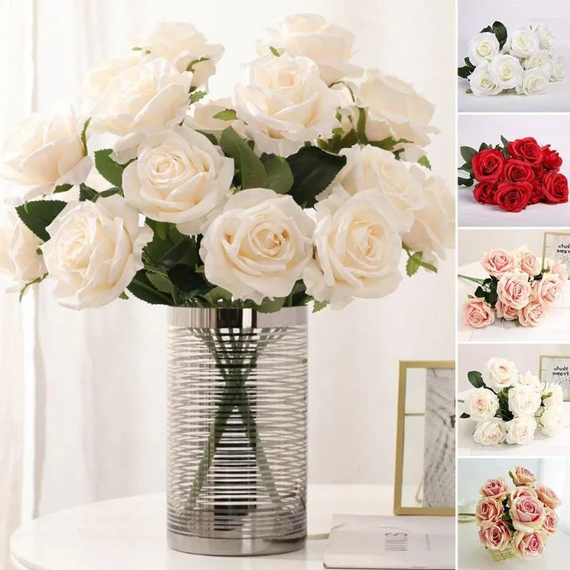 Decorative Flowers Blooming Silk Hydrangea Handmade Bridal Bouquet Wedding Decoration Artificial Fake Rose