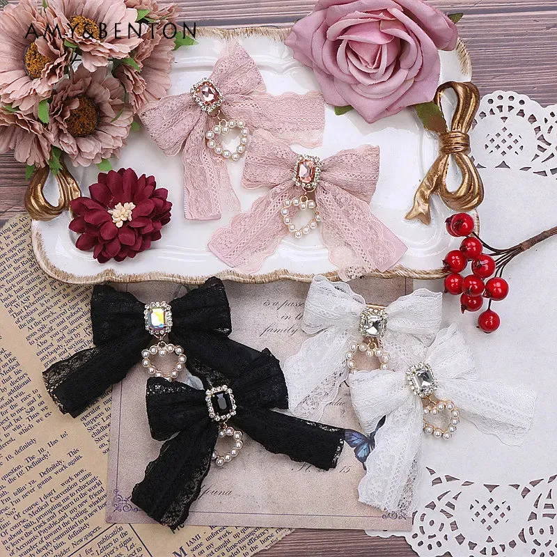 Headwear Hair Accessories Beaded Handmade Hair Bands for Girls Japanese Style Hairpin Sweet Cute Lace Bow Pearl Pendant Barrettes Hair Clip Women 231118