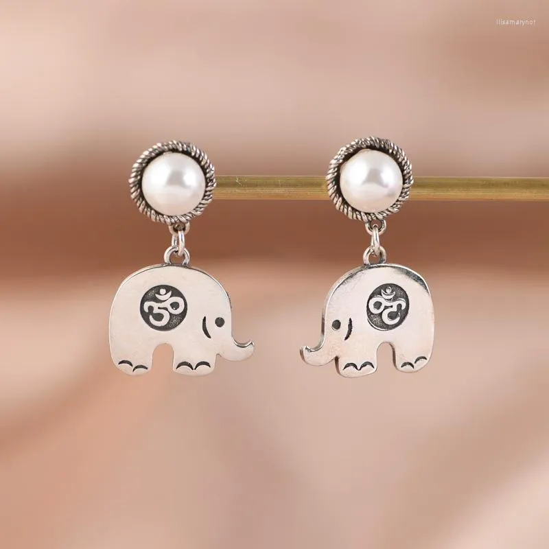 Dangle Earrings Silver Hoop Elephant Animal Fine Jewelry Gift For Women Synthetic Pearl Earring Women's Ear Original