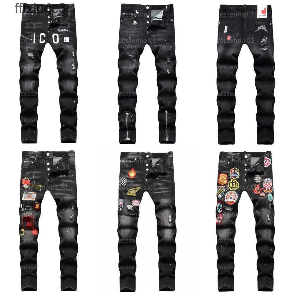 D2 Designer for Mens Dsquare Dsq2 Trendy Hiphop Ripped Pants Black Digital Printed Mid Rise Small Straight Leg Denim Trousers Men Jeans Designers Pan
