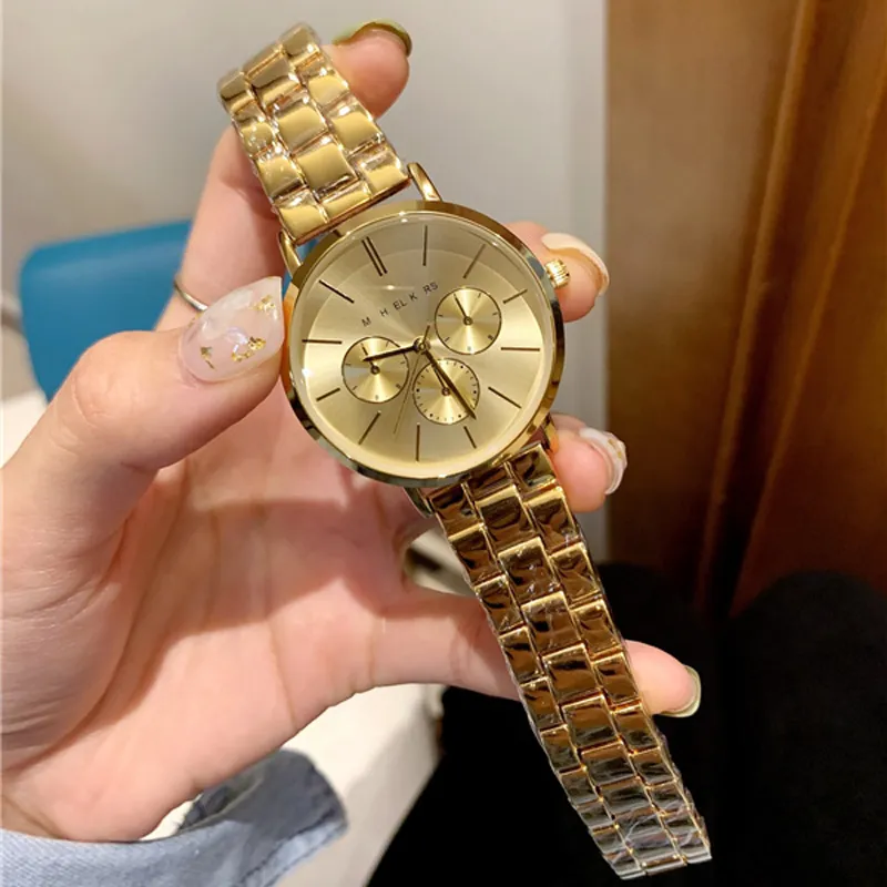 Relojes de pulsera de marca completa para mujer y Chica estilo kor de lujo con banda de Metal de acero Kor reloj de cuarzo M 157