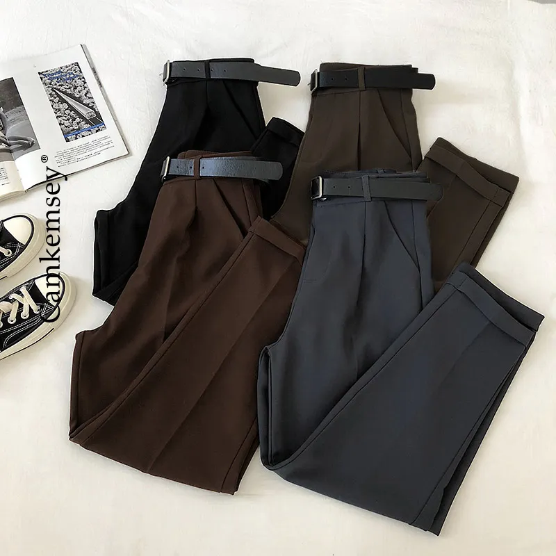 Kvinnors byxor Capris Camkemsey Office Lady Work Leisure Suit Pants Chic Solid Spring Autumn Casual High midja Ankle Längd Harem Pants Woman 230418