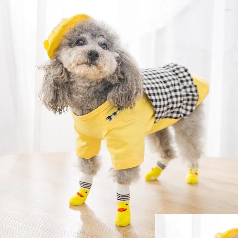 Ropa para perros 4 unidsset lindo cachorro calcetines de punto perros pequeños algodón antideslizante zapatos de gato para otoño invierno cálido desgaste interior resbalón en protector dhaxt