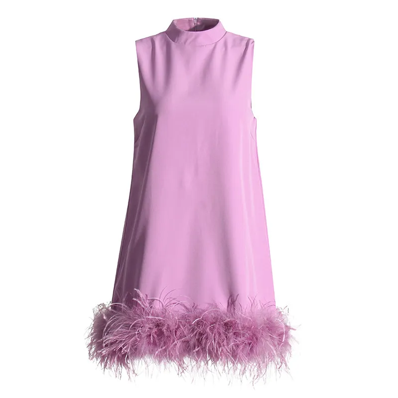 White Feather Party Dress Knee-Length Viscose A-Line Sleeveless Stand  Collar Winter Dress from Dhgate Basic & Casual Dresses