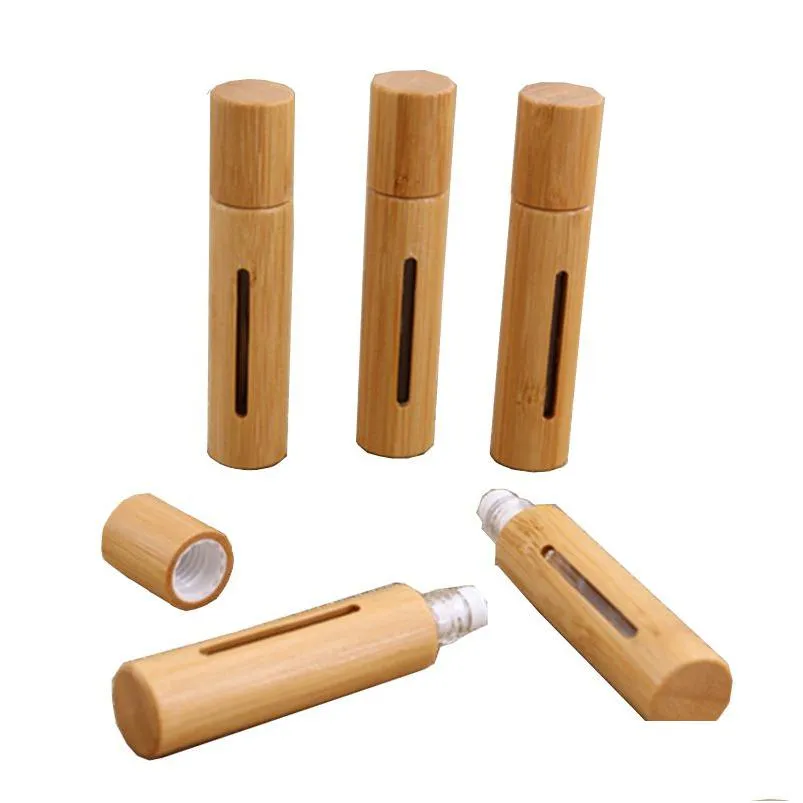 Förpackningsflaskor Portable Bamboo Roll On Bottle Open Window Creative Glass Essential Oil Mini Cosmetic Tom Bottling Drop de Dhgarden DH07B