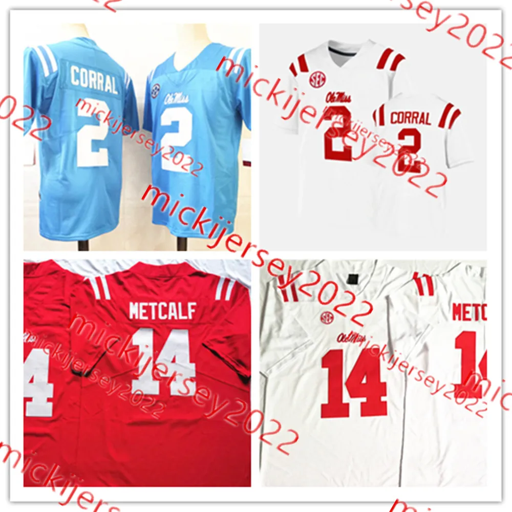 Koszulka piłkarska Matt Corral Ole Miss Rebels Stitched Mens 14 Dk Metcalf Ole Miss Jerseys