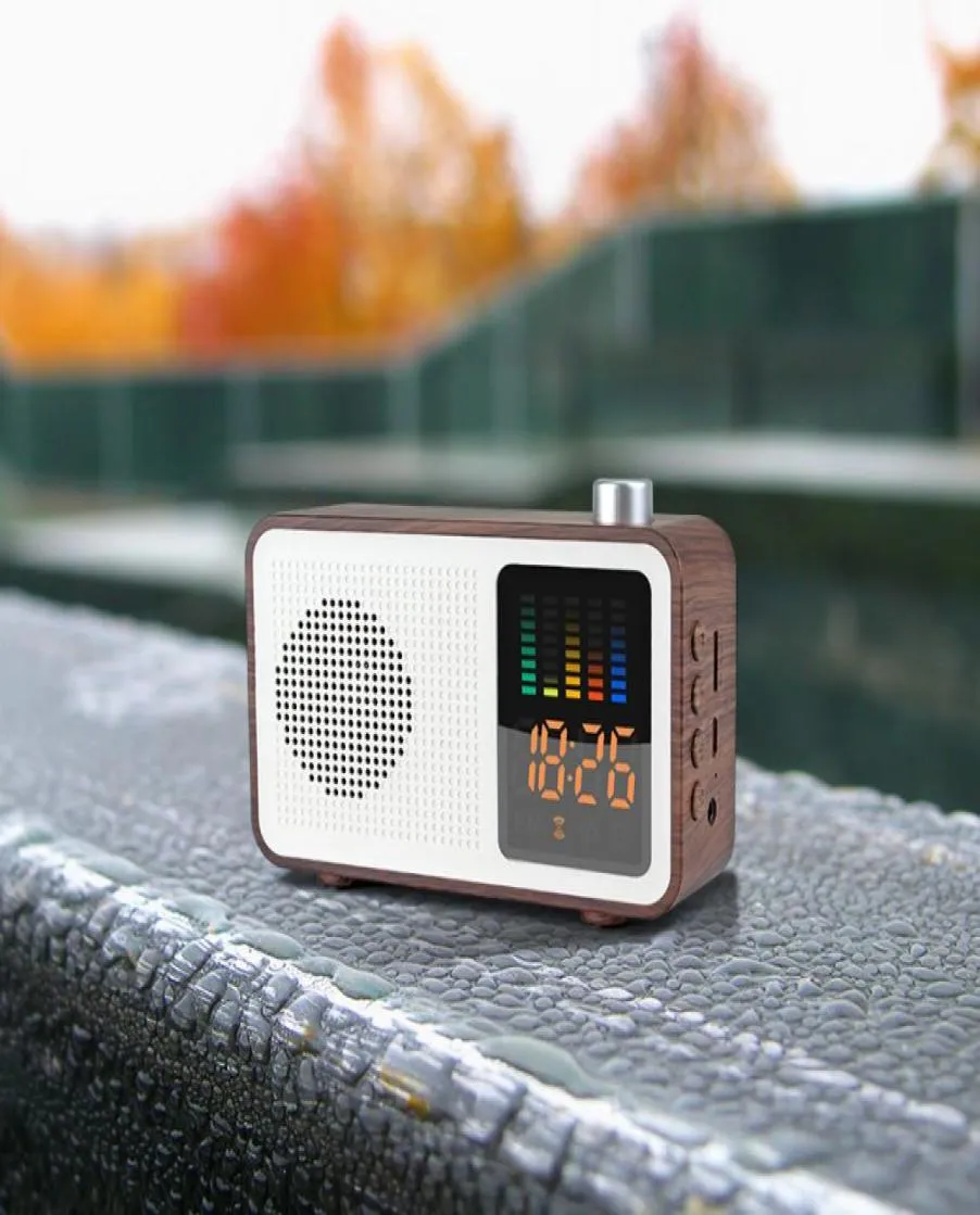 Haut-parleur Bluetooth stéréo rétro en bois avec radio FM Réveil numérique pris en charge TF CardAUXin LED tonalité de coupure Boîte à musique radio5871543