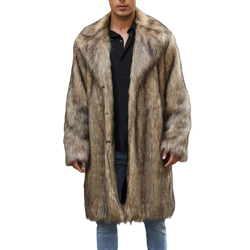 Мужское пальто из искусственного меха, мужская роскошная куртка из искусственного меха, зимние теплые куртки с лацканами, утепленное пальто с длинным рукавом, парка с открытой передней частью, верхняя одежда 231118