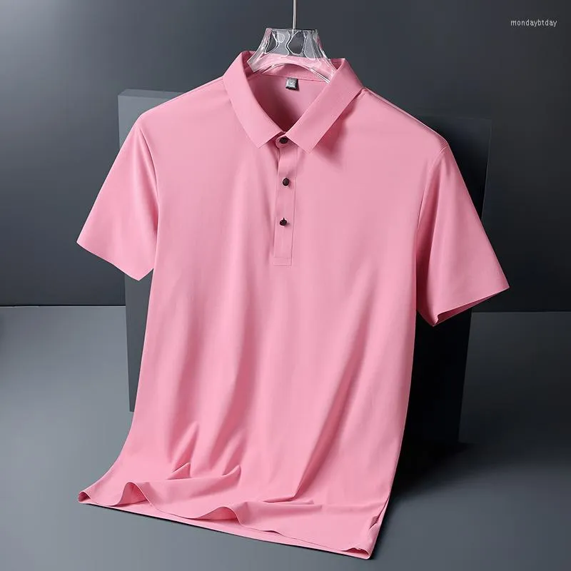 Polo da uomo Summer Boys Polo in seta rosa blu ghiaccio Uomo senza cuciture Taglie forti Abbigliamento da ufficio Abbigliamento sportivo Camicie da ginnastica Top manica corta 4xl 5xl