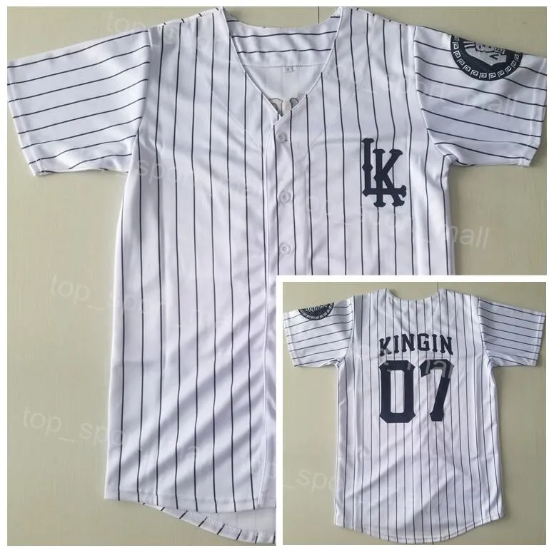 Moive Baseball LK 07 Kingin Jersey Man Cooperstown College Vintage Pullover Team Color White Pinstripe Cool Base Pure Cotton University met pensioen gaan op gestikt