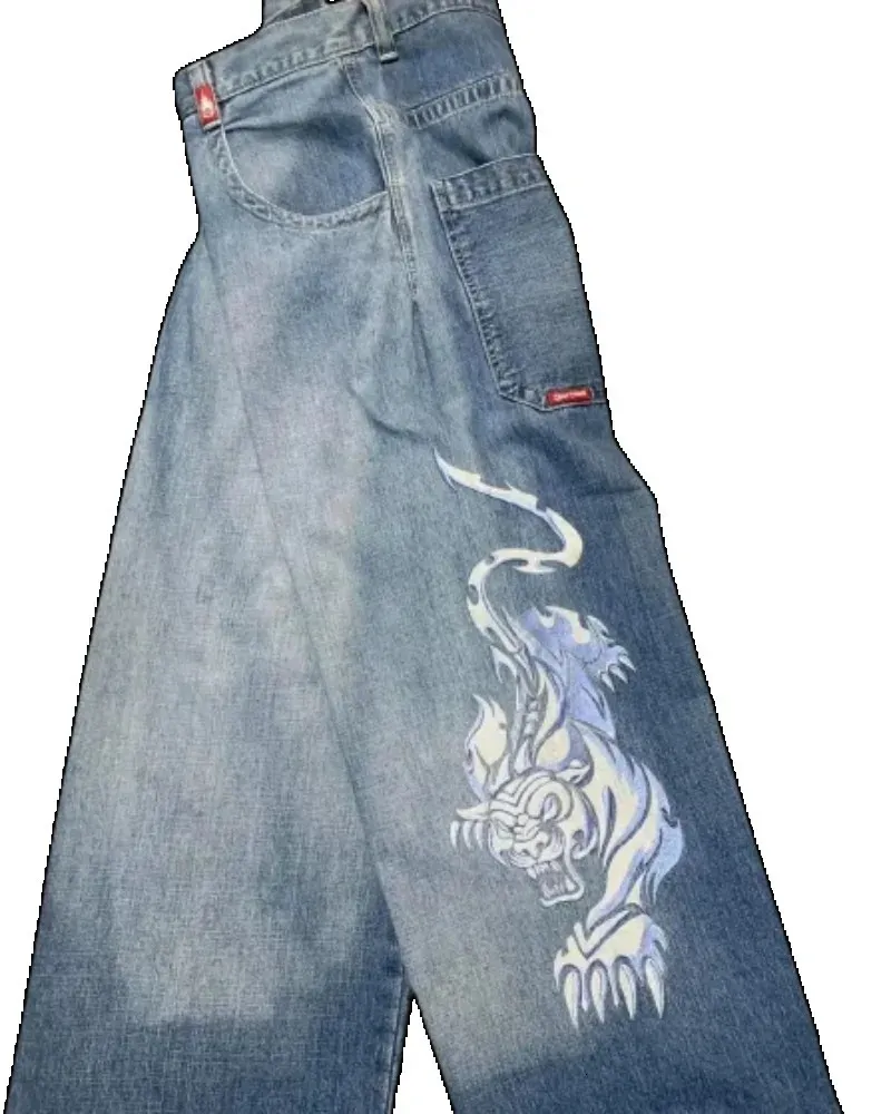 Мужские джинсы JNCO Jeans Y2K Мужские хип-хоп с графическим принтом Ретро синие свободные джинсы Джинсовые брюки Неоготические широкие брюки с высокой талией Уличная одежда 231117