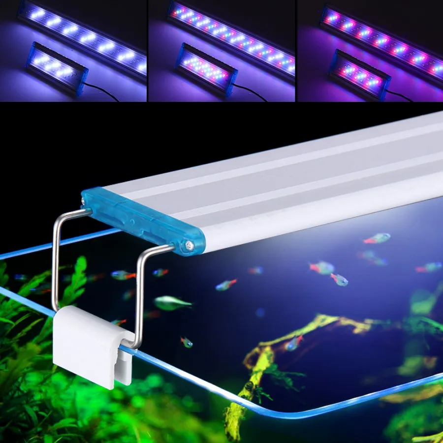 Aquarium LED Light Super Slim Fish Tank Aquatic Plant Waterproof Bright Clip Lamp Blue LED 18-58cm for Fish Tank