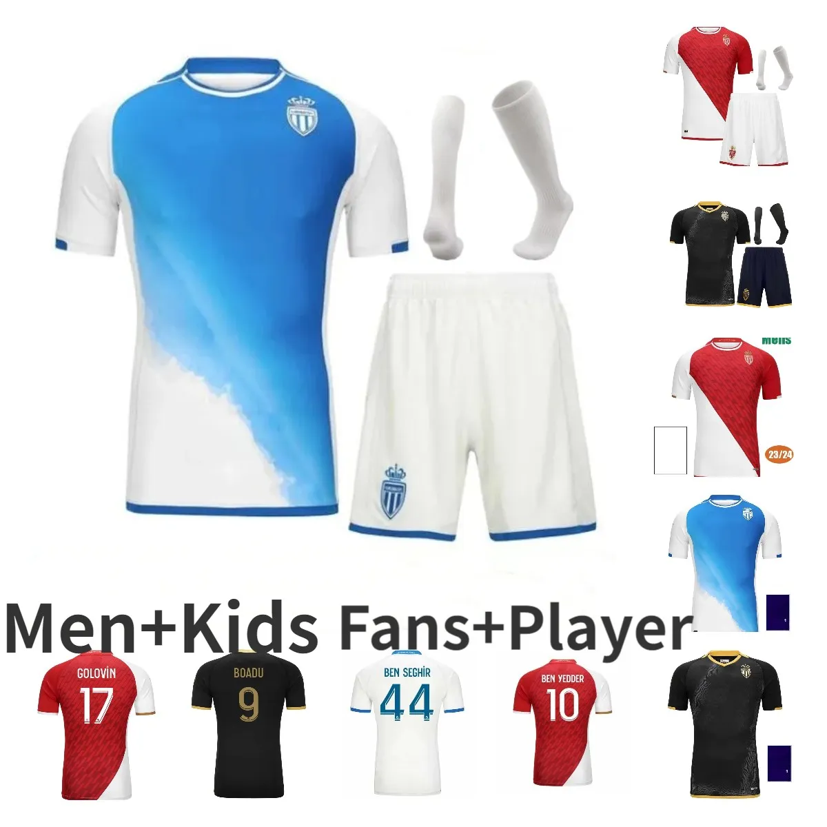 2023 2024 AS Monaco BEN YEDDER Soccer Jerseys MINAMINO BOADU GOLOVIN Balogun maillot de foot VOLLAND EMBOLO Flocage JORGE Men Kids DISASI FOFANA retro Football Shirt