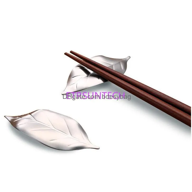 creative design 304 stainless steel chopsticks holder stand leaf shape chopstick rest rack art craft table decor lx0684