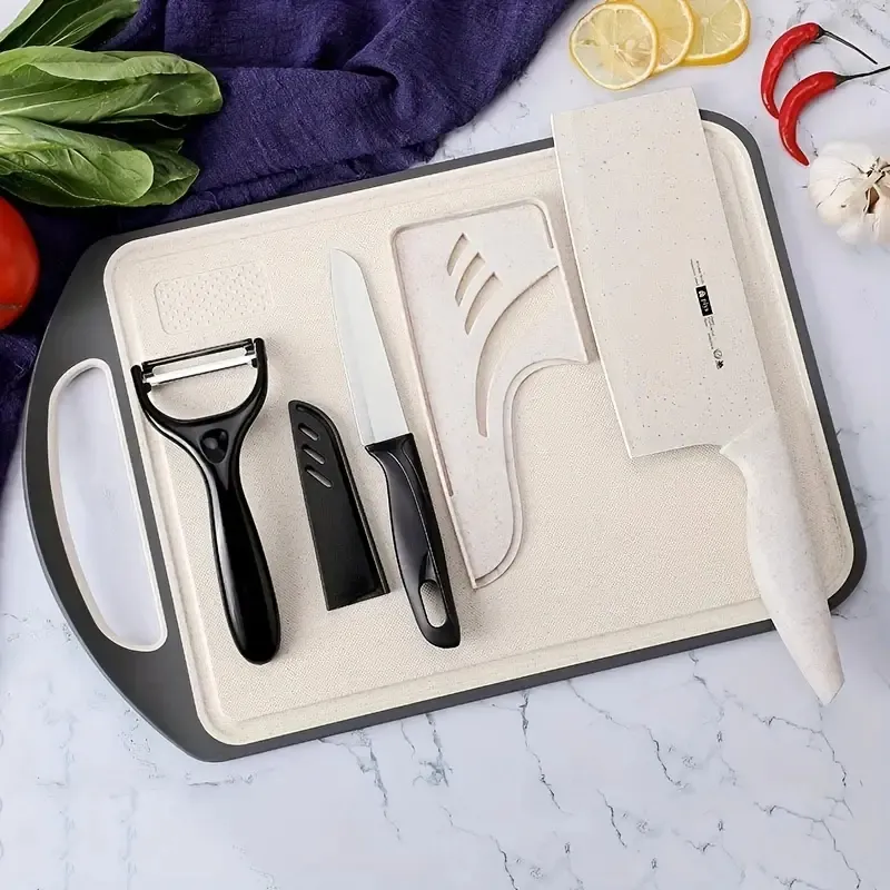 Integratore alimentare Tagliere Set di coltelli da cucina Tagliere antimuffa per uso domestico Speciale per bambini Tagliere per carne da cucina in paglia di grano A