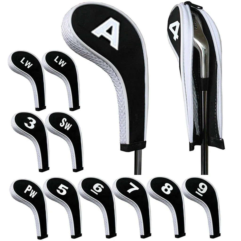 Other Golf Products High Quality 12Pcs Rubber Neoprene Golf Head Cover Golf Club Iron Putter Protect Set Number Printed with Zipper Long Neck 230418