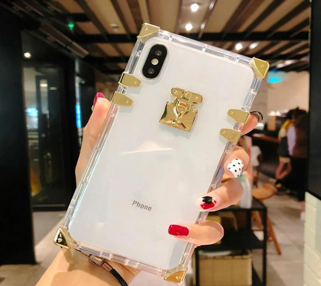 Projektant Fashion Square Clear Phone Telefon Bling Metal Crystal Cover Protective Shell na iPhone 13 12 11 Pro Max XR XS 8 7 6 2577236