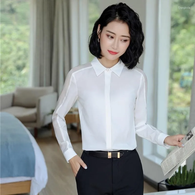 Kvinnors blusar formella kvinnor arbetar skjortor Vit långärmad damer kontor enhetliga kvinnliga toppar ol stilar