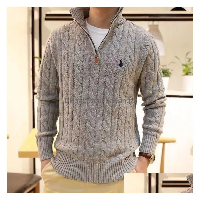 designer winter mens sweaters ralph polo zip half knitted pullover pony men loose casual pure color sweater