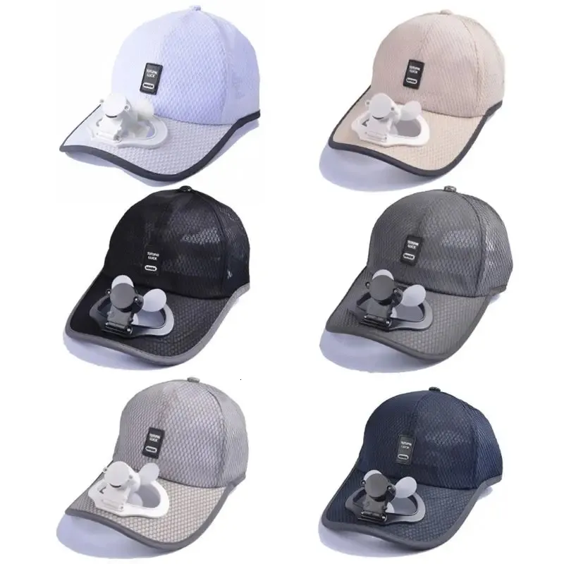 Ball Caps KLV Volwassen Zomer Zonnebrandcrème Baseball Cap met USB Oplaadbare Mini Koelventilator Ademend Mesh Vissen Verstelbare Trucker Hoed 231118