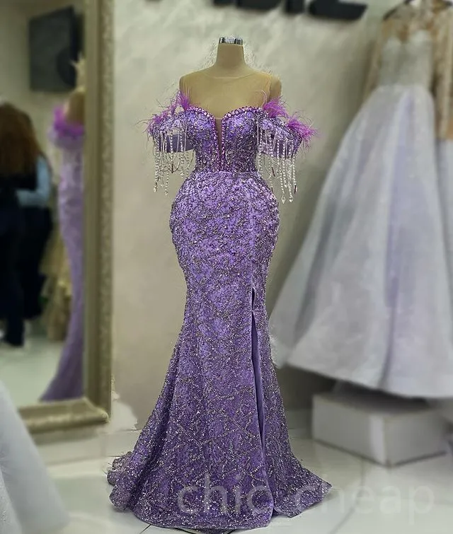 2023 April Aso Ebi Lilac Mermaid Prom Dress Beading Crystals Evening Formal Party Second Reception Birthday Engagement Gowns Dresses Robe De Soiree ZJ5805